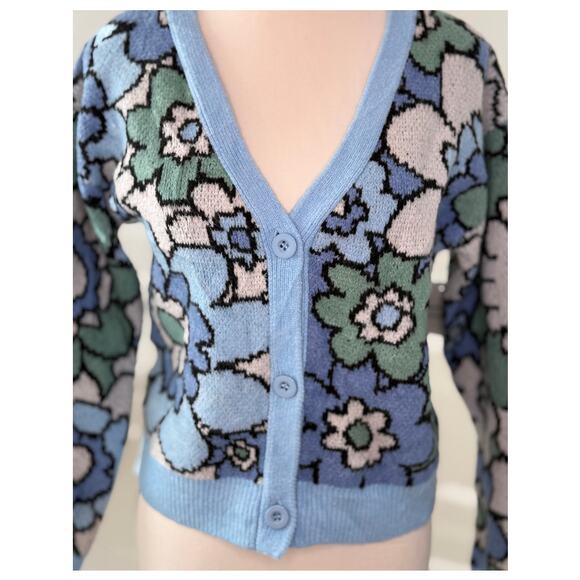 NWT Willow & Wind Blue Green Floral Recycled Yarn Cardigan (Size S) - Picture 2 of 15